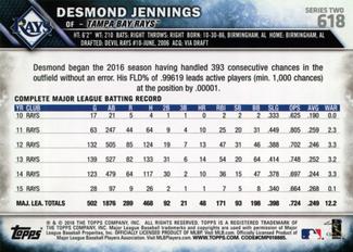 2016 Topps Mini #618 Desmond Jennings Back