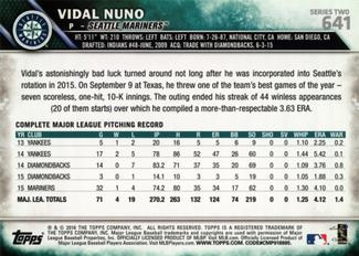 2016 Topps Mini #641 Vidal Nuno Back
