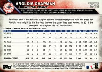 2016 Topps Mini #649 Aroldis Chapman Back