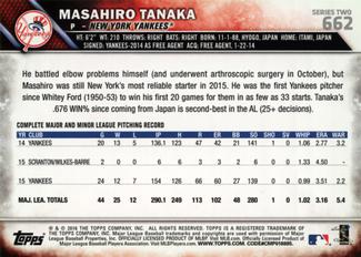 2016 Topps Mini #662 Masahiro Tanaka Back