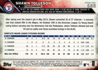 2016 Topps Mini #688 Shawn Tolleson Back