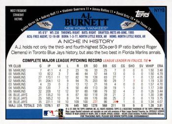 2009 Topps New York Yankees World Series #NYY8 A.J. Burnett Back