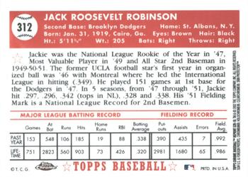 2002 Topps Chrome - 1952 Reprints #52R-10 Jackie Robinson  Back