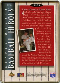 1995 Upper Deck Baseball Heroes Mickey Mantle 10-Card Tin #3 Mickey Mantle Back