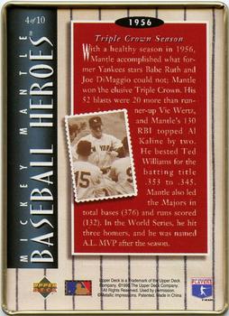 1995 Upper Deck Baseball Heroes Mickey Mantle 10-Card Tin #4 Mickey Mantle Back