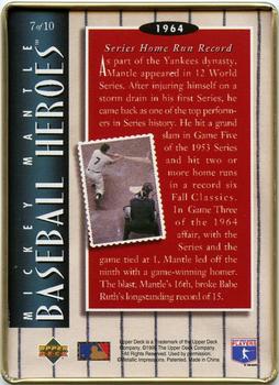 1995 Upper Deck Baseball Heroes Mickey Mantle 10-Card Tin #7 Mickey Mantle Back