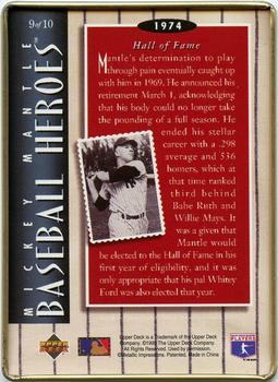 1995 Upper Deck Baseball Heroes Mickey Mantle 10-Card Tin #9 Mickey Mantle Back