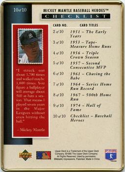 1995 Upper Deck Baseball Heroes Mickey Mantle 10-Card Tin #10 Mickey Mantle Back