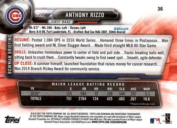 2017 Bowman #36 Anthony Rizzo Back