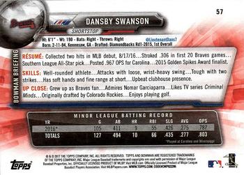 2017 Bowman #57 Dansby Swanson Back