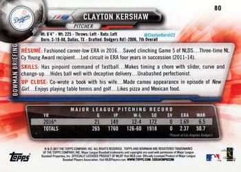 2017 Bowman #80 Clayton Kershaw Back