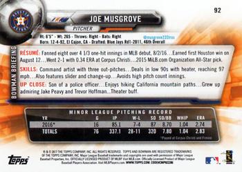 2017 Bowman #92 Joe Musgrove Back