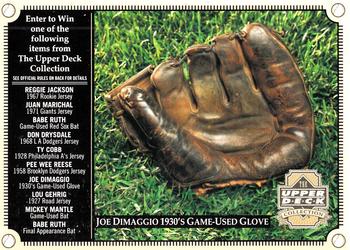 2000 Upper Deck - Upper Deck Collection Entry Forms #NNO Joe DiMaggio 1930's Game-Used Glove Entry Form Front