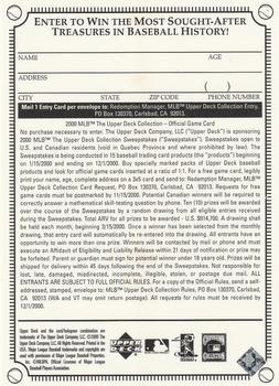 2000 Upper Deck - Upper Deck Collection Entry Forms #NNO Reggie Jackson 1967 Rookie Jersey Entry Form Back