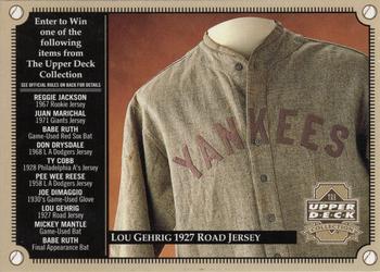 2000 Upper Deck - Upper Deck Collection Entry Forms #NNO Lou Gehrig 1927 Road Jersey Entry Form Front
