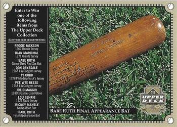 2000 Upper Deck - Upper Deck Collection Entry Forms #NNO Babe Ruth Final Appearance Bat Entry Form Front