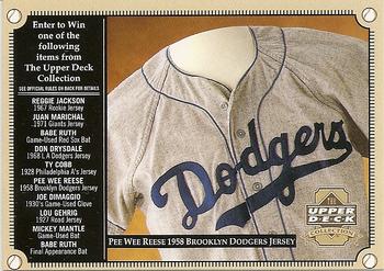 2000 Upper Deck - Upper Deck Collection Entry Forms #NNO Pee Wee Reese 1958 Brooklyn Dodgers Jersey Entry Form Front