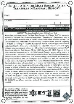 2000 Upper Deck - Upper Deck Collection Entry Forms #NNO Babe Ruth Final Appearance Bat Entry Form Back