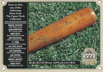 2000 Upper Deck - Upper Deck Collection Entry Forms #NNO Babe Ruth Final Appearance Bat Entry Form Front