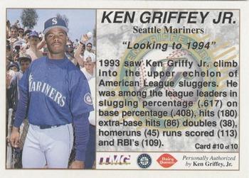 1994 Dairy Queen Ken Griffey Jr's Golden Moments #10 Ken Griffey Jr. Back