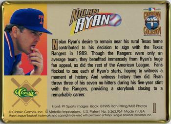 1995 Classic Metallic Impressions Nolan Ryan 10-Card Tin #1 Nolan Ryan Back