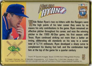 1995 Classic Metallic Impressions Nolan Ryan 10-Card Tin #5 Nolan Ryan Back