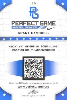 2015 Leaf Perfect Game National Showcase #89 Grant Gambrell Back