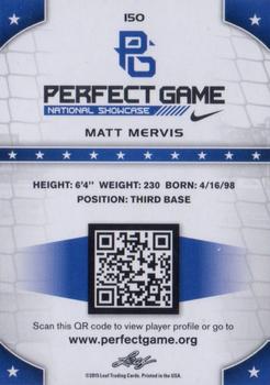 2015 Leaf Perfect Game National Showcase #150 Matt Mervis Back