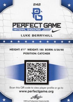 2015 Leaf Perfect Game National Showcase #242 Luke Berryhill Back