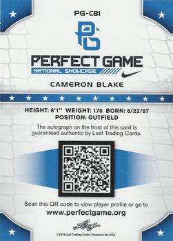 2015 Leaf Perfect Game National Showcase - Base Autograph #PG-CB1 Cameron Blake Back