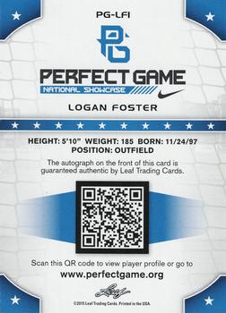 2015 Leaf Perfect Game National Showcase - Base Autograph #PG-LF1 Logan Foster Back
