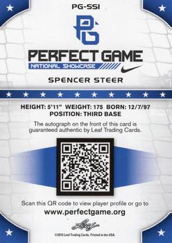 2015 Leaf Perfect Game National Showcase - Base Autograph #PG-SS1 Spencer Steer Back