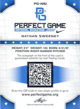 2015 Leaf Perfect Game National Showcase - Base Autograph - Gold #PG-NS1 Nathan Sweeney Back