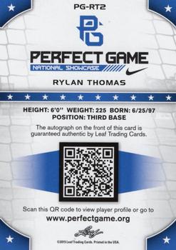 2015 Leaf Perfect Game National Showcase - Base Autograph Gold #PG-RT2 Rylan Thomas Back