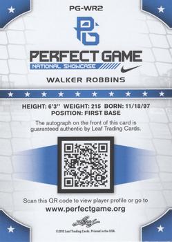 2015 Leaf Perfect Game National Showcase - Base Autograph Gold #PG-WR2 Walker Robbins Back