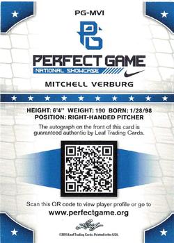 2015 Leaf Perfect Game National Showcase - Base Autograph - Blue #PG-MV1 Mitchell Verburg Back