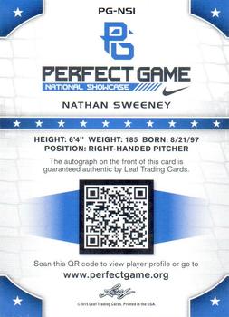 2015 Leaf Perfect Game National Showcase - Base Autograph - Blue #PG-NS1 Nathan Sweeney Back