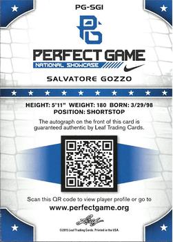 2015 Leaf Perfect Game National Showcase - Base Autograph Blue #PG-SG1 Salvatore Gozzo Back