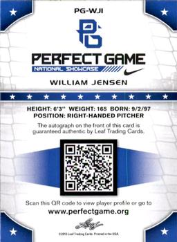 2015 Leaf Perfect Game National Showcase - Base Autograph Blue #PG-WJ1 William Jensen Back