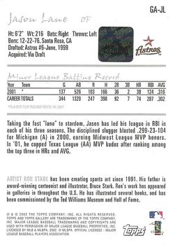 2002 Topps Gallery - Autographs #GA-JL Jason Lane Back