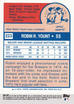 2002 Topps Gallery - Heritage #GH-RY Robin Yount Back