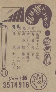 1963 Marusho Flag Back Menko (JCM 13c) #3574916 Katsuya Morinaga Back