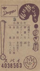 1963 Marusho Flag Back Menko (JCM 13c) #4038563 Yasuhiko Kawamura Back