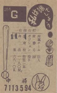 1963 Marusho Flag Back Menko (JCM 13c) #7113594 Yoshio Kitagawa Back