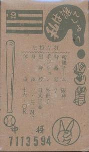 1963 Marusho Flag Back Menko (JCM 13c) #7113594 Teruo Namiki Back