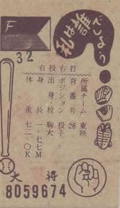 1963 Marusho Flag Back Menko (JCM 13c) #8059674 Osamu Kubota Back
