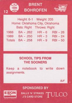 1990 Oklahoma Sooners #12 Brent Bohrofen Back