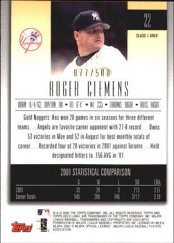 2002 Topps Gold Label - Class 1 Gold #22 Roger Clemens  Back