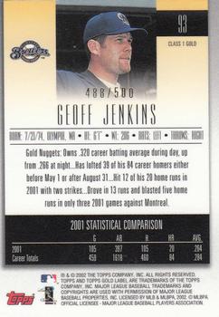 2002 Topps Gold Label - Class 1 Gold #93 Geoff Jenkins  Back