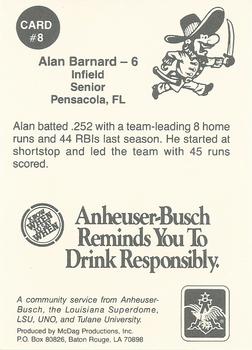 1990 Anheuser Busch Challenge #8 Alan Barnard Back